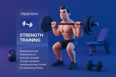 3D Illustration of Strength Training Concept with Fitness Equipment
