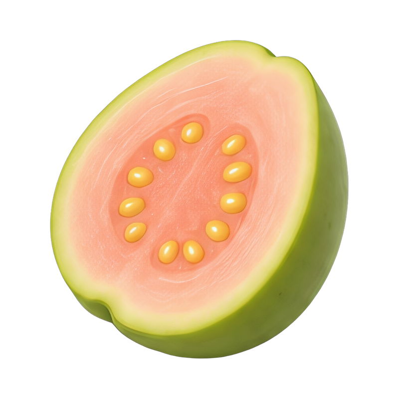Freshly halved guava fruit
