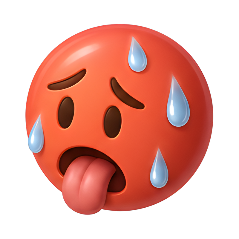 Red smiley face dripping sweat