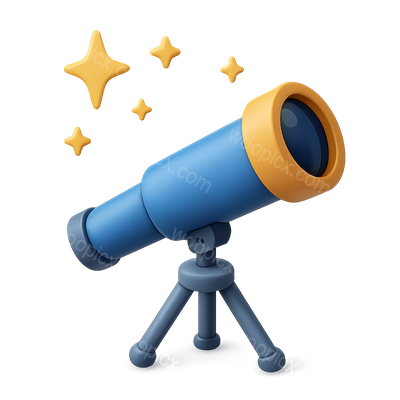 Stylish 3D Telescope Icon with Stars