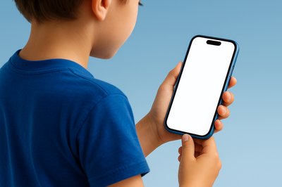 Boy Holding Blue Phone in Dynamic Shot