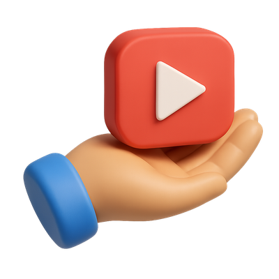 3D Play Button Held in Hand - Isometric Design