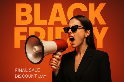 Bold Black Friday Sale Announcement with Stylish Woman