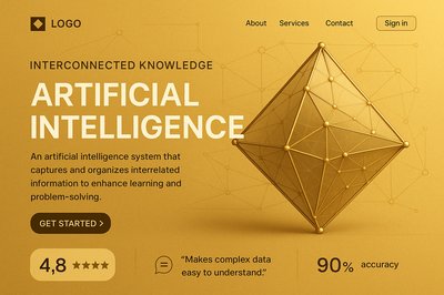 Modern Golden Web Page Design Featuring AI Concepts