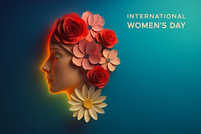 Realistic Face and Flower Illustration for Women's Day Celebration
