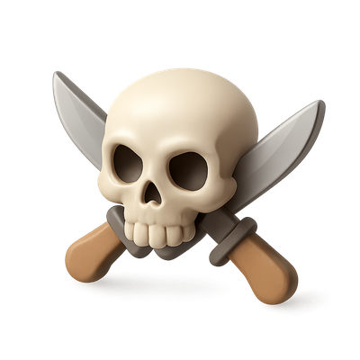 3D Skull Icon with Crossed Knives in Isometric View