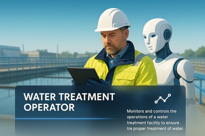 Water Treatment Operator with AI Assistant in Modern Facility