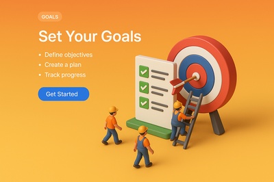 Vibrant 3D Scene Depicting Goal Setting and Progress Tracking
