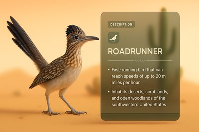 3D Illustration of a Roadrunner with Informative Design Elements