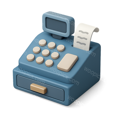 Stylized 3D Cash Register Icon with Receipt