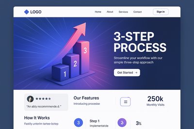 Dynamic Landing Page with 3-Step Process Infographic