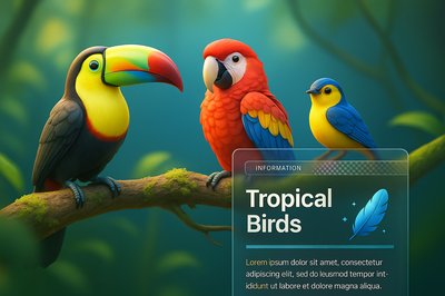 Vibrant Tropical Birds on a Branch in Rainforest