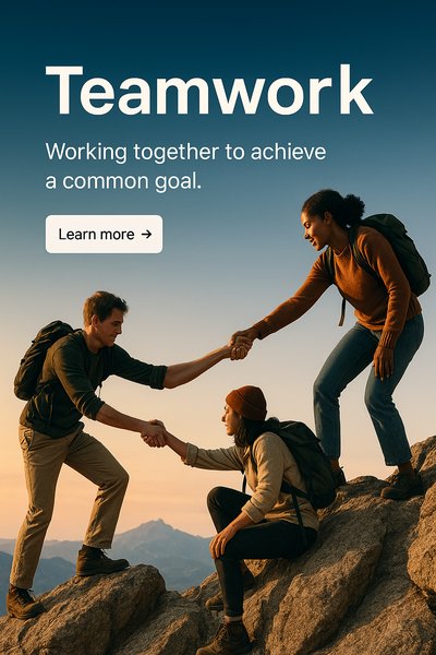 Teamwork Illustration at Mountain Summit with Friends