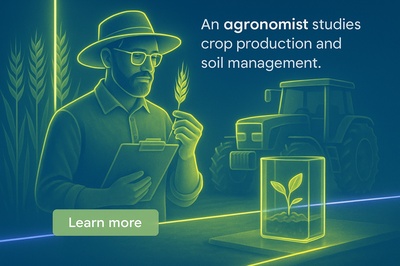 Neon-Themed Agronomist Illustration with Tractor and Glass