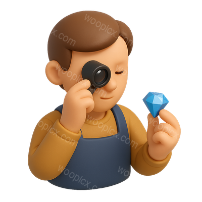 3D Icon of a Jeweler Examining a Gemstone