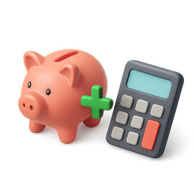 3D Piggy Bank and Calculator Icon for Financial Themes