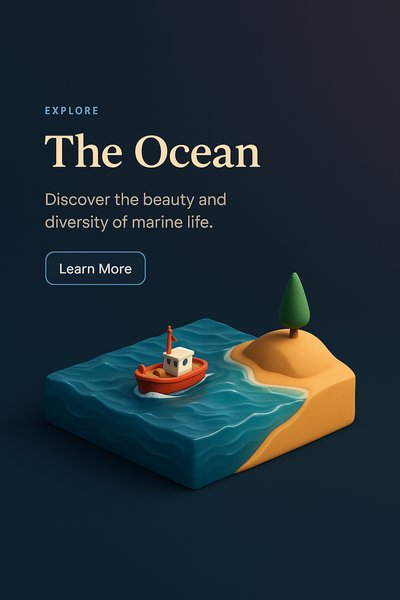 Stunning 3D Sea Landscape with Boat and Island