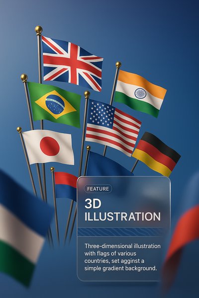 3D Illustration of National Flags from 53 Countries