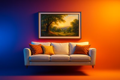 Dynamic Modern Living Room Interior Design with Contrast Lighting