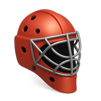 3D Icon of a Red Goalie Helmet with Metal Cage