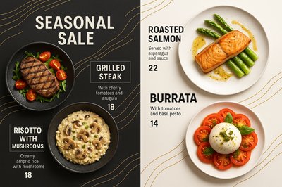 Gastro-Bar Seasonal Menu Featuring Elegant Dishes and Pricing