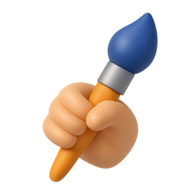 3D Hand Holding a Paintbrush Icon with Isometric View