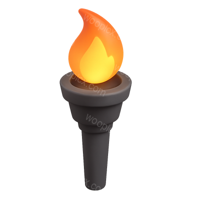 Stylish 3D Torch Icon with Flickering Flame