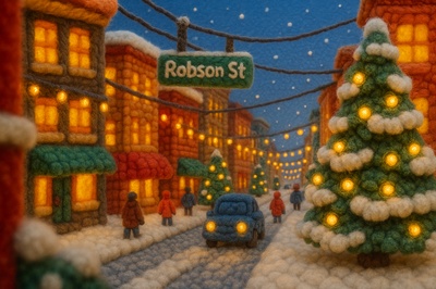 Charming Winter Scene on Robson Street, Vancouver