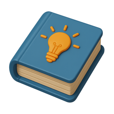 3D Icon of a Knowledge Book with Lightbulb Design