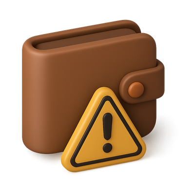 3D Wallet Icon with Warning Sign Illustration