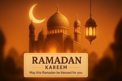 Ramadan Celebration Graphic Featuring Mosque and Lantern