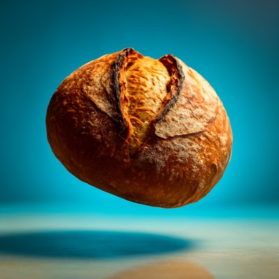 Dynamic Realism of Floating Bread in Vibrant Color