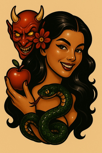 Demon and Girl: A Glossy Tattoo Style Artwork