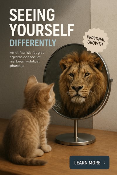 Kitten and Lion Reflection in Mirror - A Unique Perspective