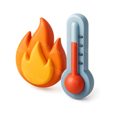 3D Fire and Thermometer Icon with Isometric Design