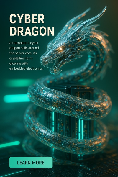 Hyperrealistic Cyber Dragon Wrapped Around a Server Core