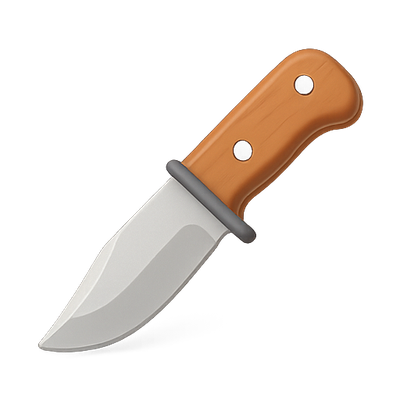 Realistic Knife Icon with Wooden Handle