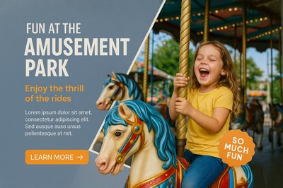 Excited Girl Enjoying Carousel Ride at Amusement Park