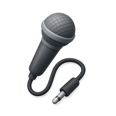 Stylized 3D Microphone Icon with Cable in Isometric View