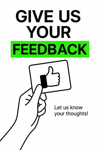 Engaging Feedback Request Graphic with Hand and Thumbs Up Symbol