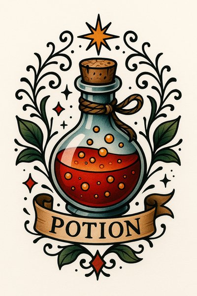 Illustrative Potion Bottle Design with Decorative Elements