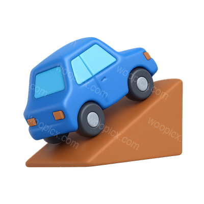 3D Icon of a Car Driving Uphill in Isometric View