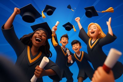 Dynamic University Graduation Celebration with Excited Students