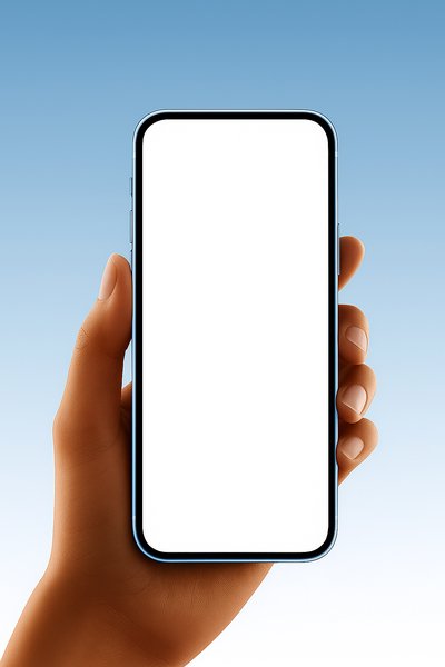 Blank Phone Screen Held in Hand Against Blue Background