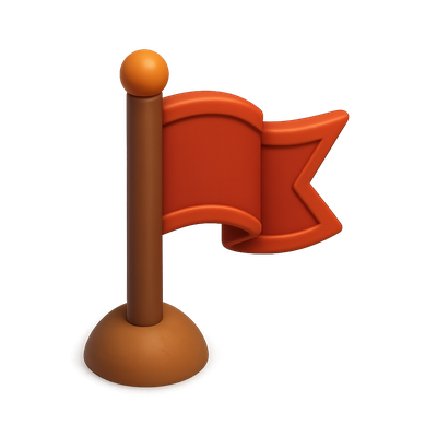 Stylized 3D Battle Flag Icon with Isometric Design
