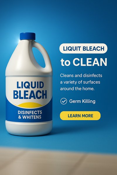 Liquid Bleach Bottle with Cleaning Message and Call to Action