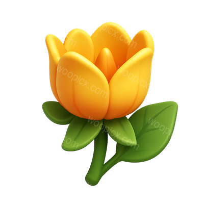 Stylized 3D Tulip Tree Flower Icon with Green Leaves