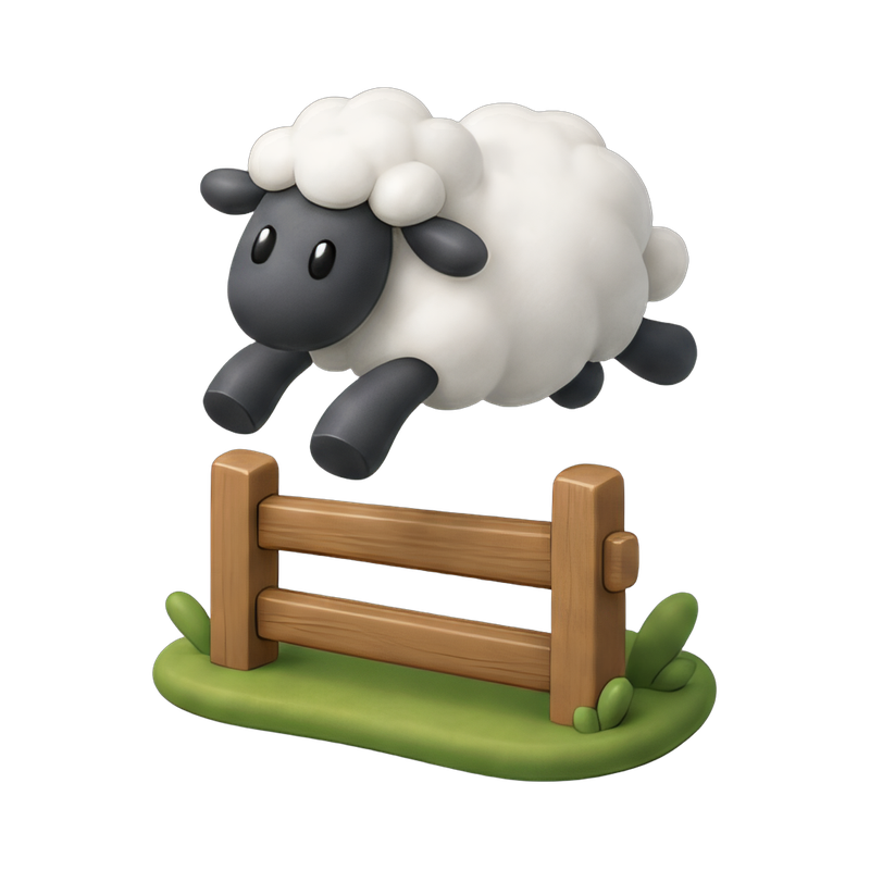 sheep jumping over a fence
