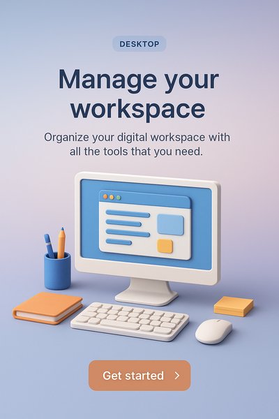 3D Desktop Illustration with Workspace Management Theme