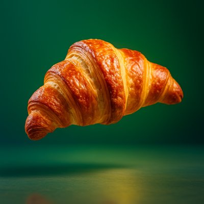 Dynamic Realistic Croissant in Air with Gradient Background